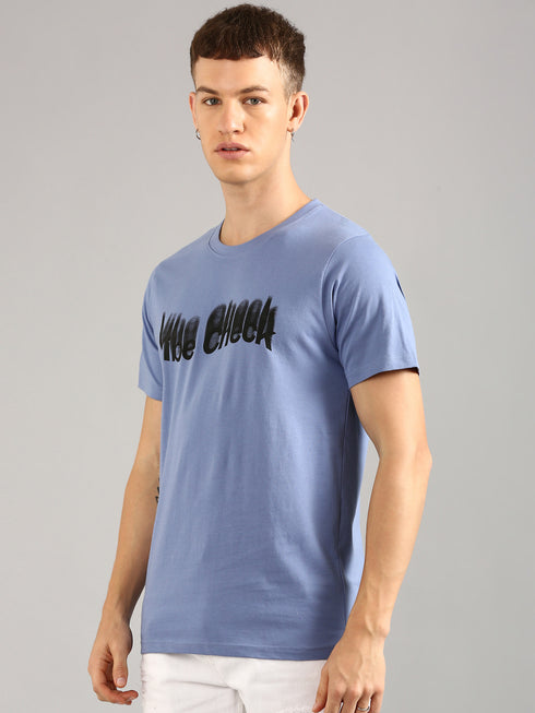Blue Printed Regular Fit T-Shirt